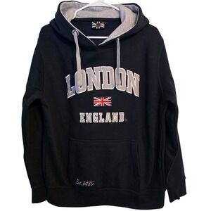GWCC London England Union Jack Graphic Hoodie Sweatshirt Navy Size Large